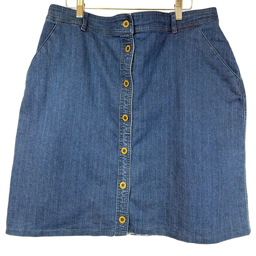 Laura Scott Blue Exposed Button Front Denim Jean Skirt Plus Size 14
